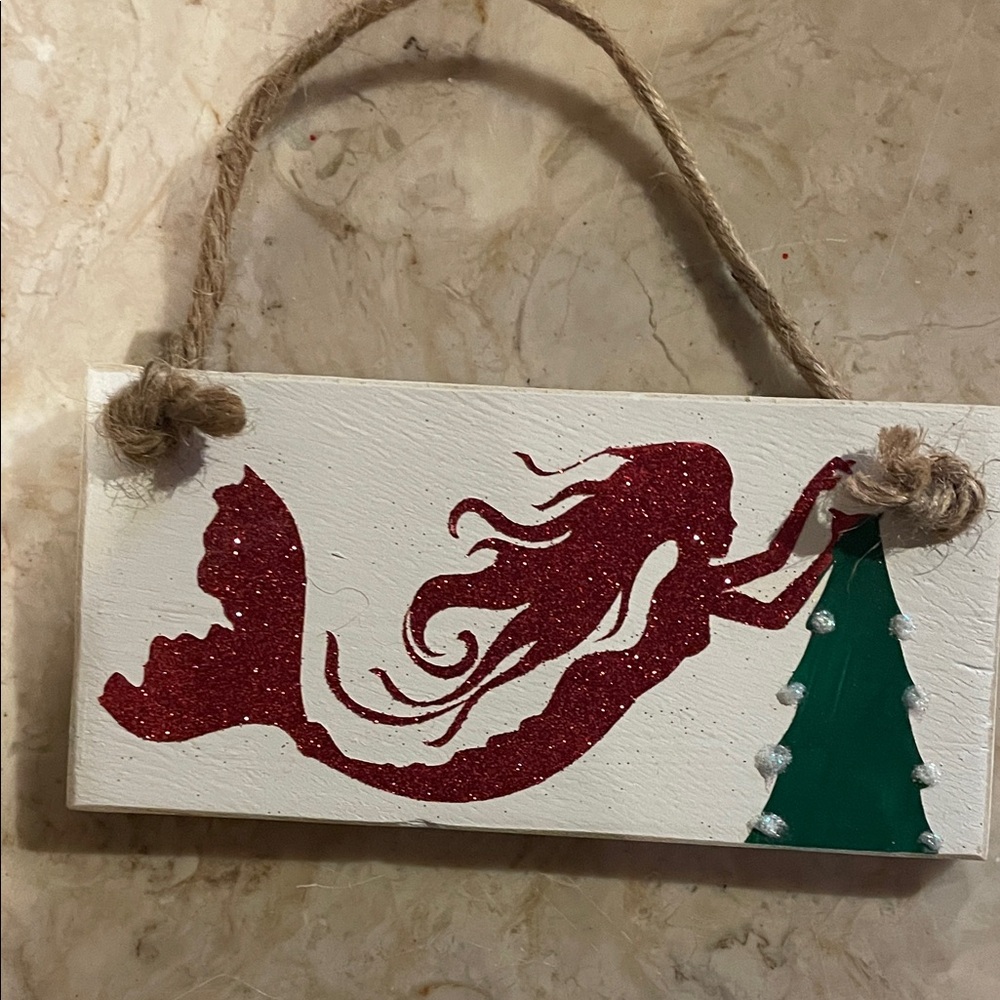 Mermaid Holiday wood ornament
